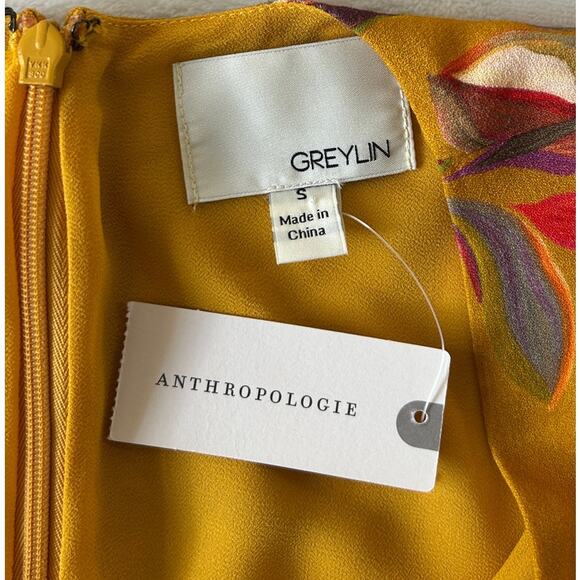 Greylin By Anthropologie Jumpsuit Women's Yellow Floral Print Sz. S Wide Leg NWT - Picture 8 of 10